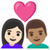 👩🏻‍❤️‍👨🏽 couple with heart: woman, man, light skin tone, medium skin tone display on Google